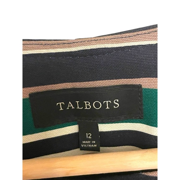 Talbots Striped Blazer Jacket‎ Women Size 12 Tan Green Blue 4 Button Career - Picture 4 of 7